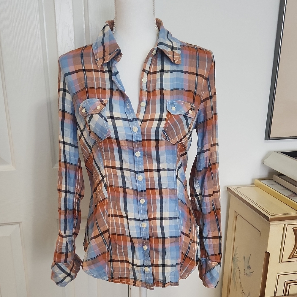 NWT Guess Button Down Plaid Cotton Shirt Medium
